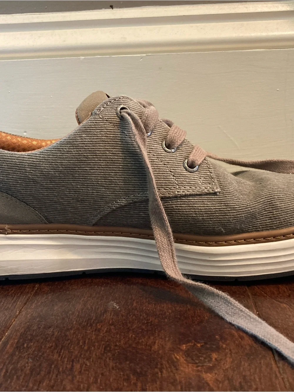 Skechers Men’s Taupe Canvas Boat Shoes with White Soles